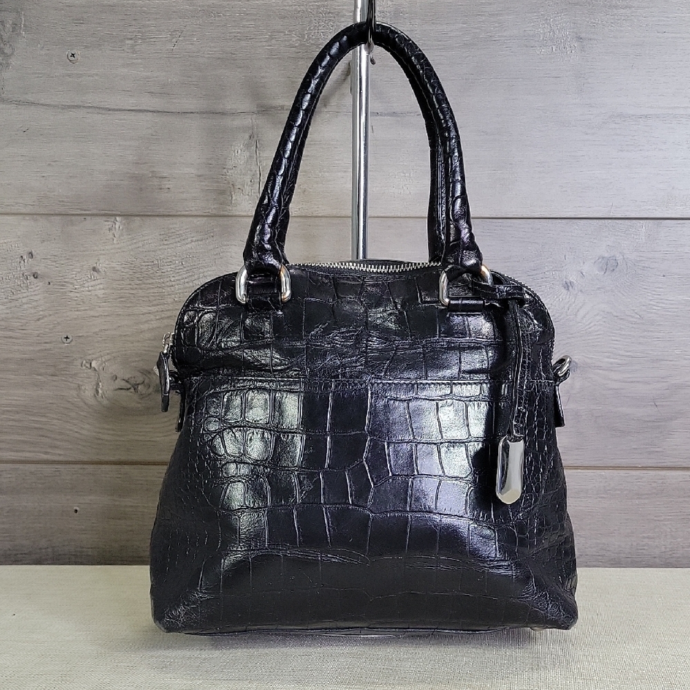 Furla Black CrocodileEmbossed Leather Handbag